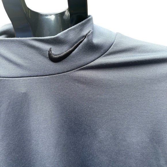Nike Mens Large Gray Solid Mock Neck Dri Fit Pro Combat Fitted Gym Shirt Swoosh - Picture 2 of 9